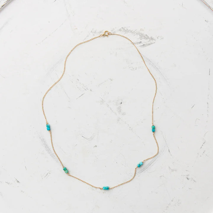 Original Hardware Jewelry - Necklaces Turquoise Cube Station Necklace Gold