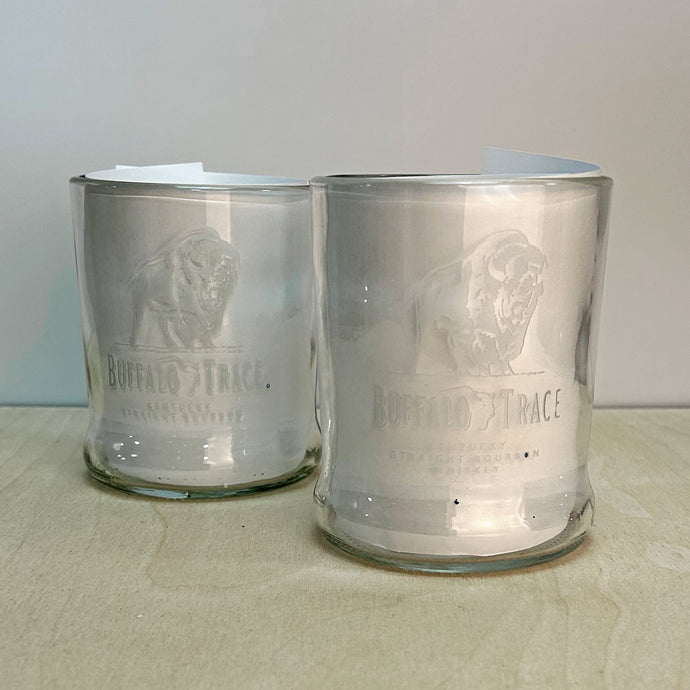 Old World Glass Proudly Handmade in South Carolina, USA Upcycled Buffalo Trace Tumbler, Etched Buffalo Trace Glass