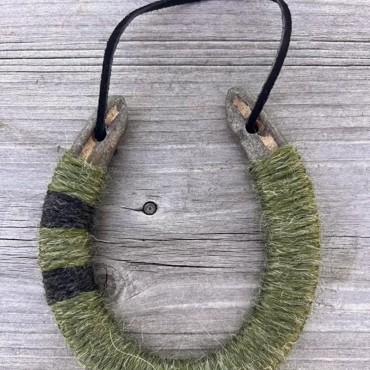 Bear &amp; Scout Home Decor - Home Accent Upcycled Horseshoe - Green &amp; Black Stripes