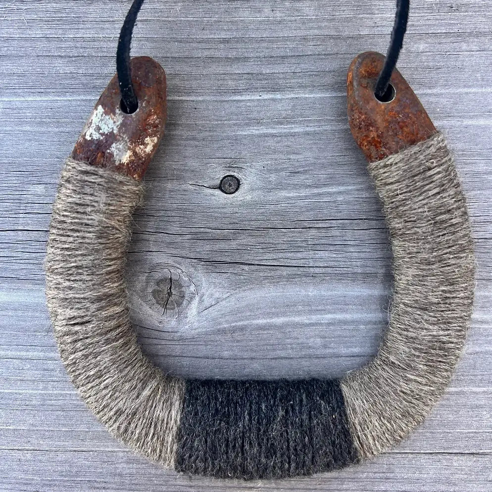 Bear &amp; Scout Home Decor - Home Accent Upcycled Horseshoe - Grey &amp; Black Stripe