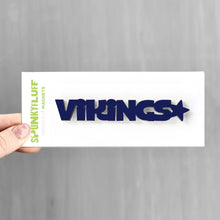 Load image into Gallery viewer, Spunky Fluff Proudly handmade in South Dakota, USA Navy Vikings-Tiny Word Magnet
