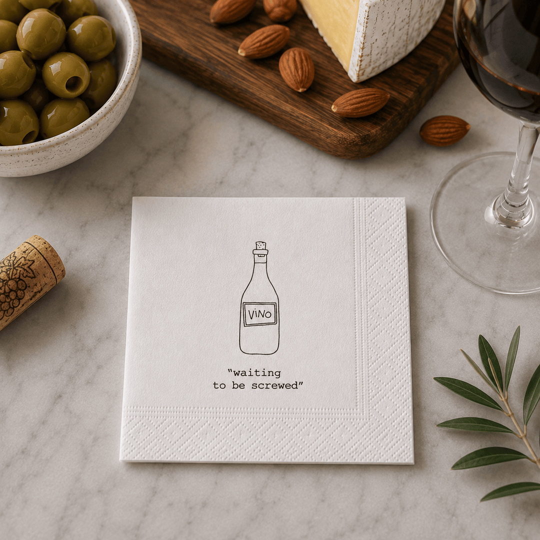 Cork Pops Cocktail Napkins "Waiting to Be Screwed" Cocktail Napkins | Pack of 20 | Cork Pops