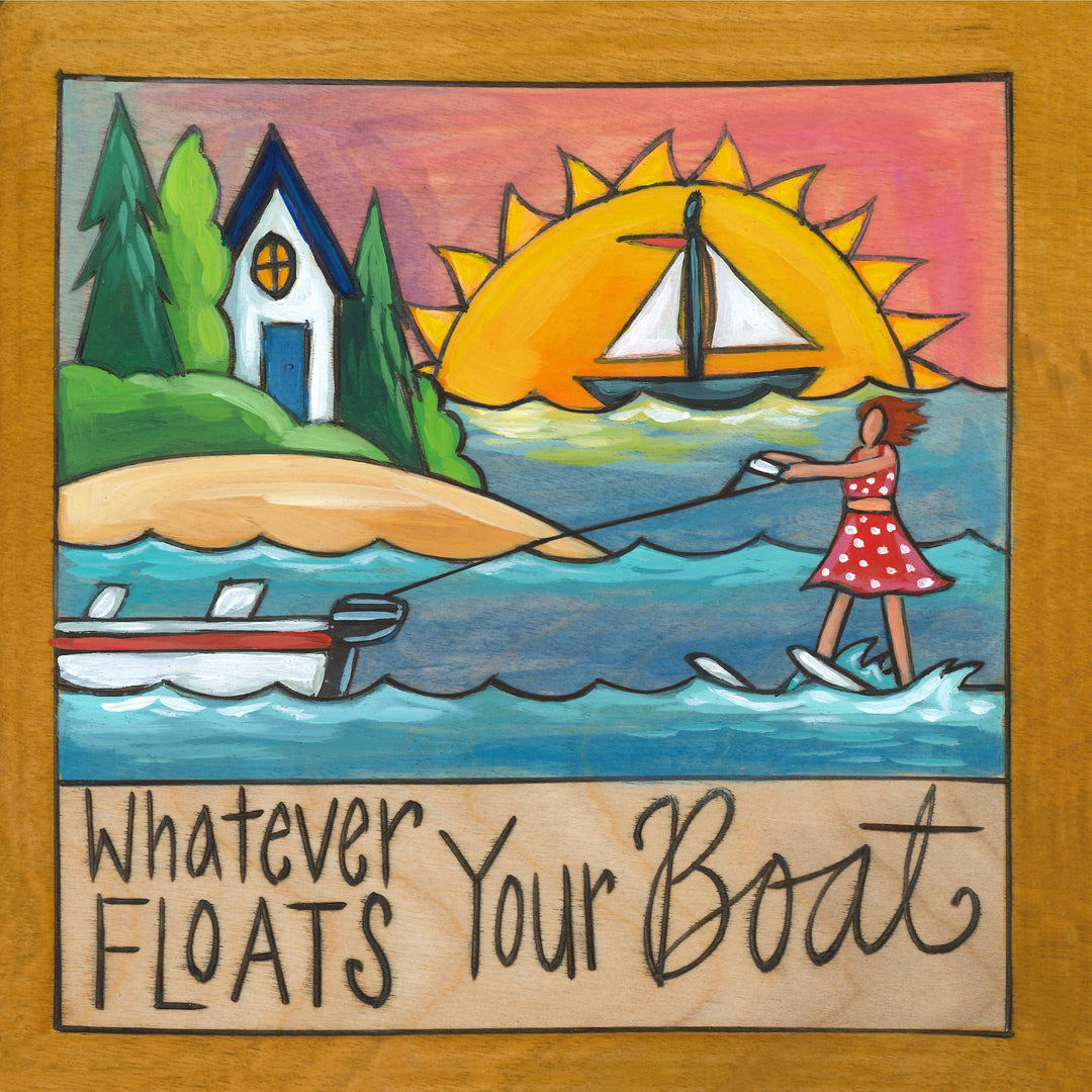Sincerely Sticks Wall Art Whatever Floats 6" x 6" Plaque