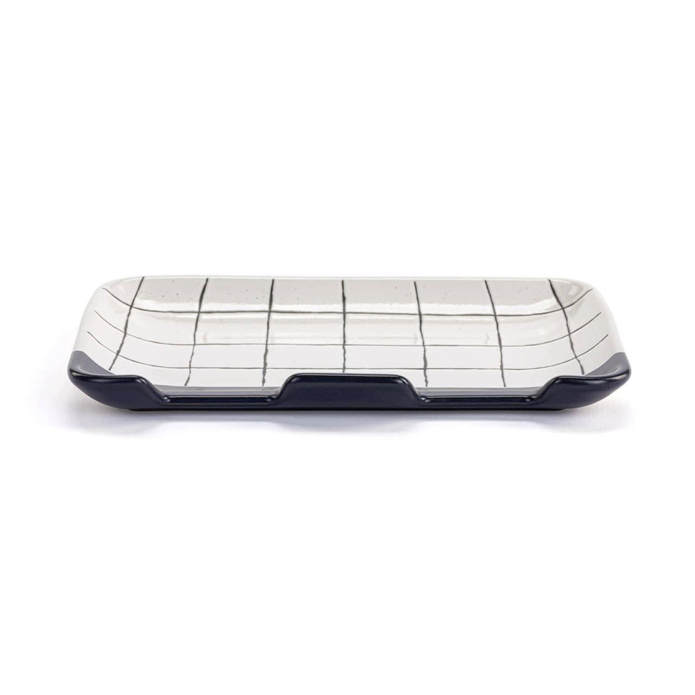 Demdaco Home Decor - Home Accent White & Blue Plaid Double Spoon Rest