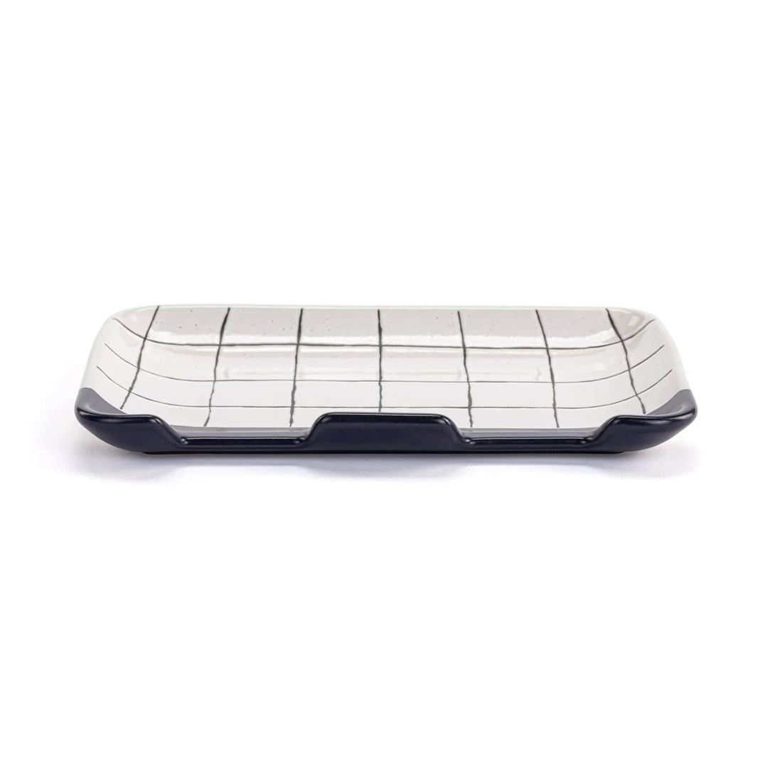 Demdaco Home Decor - Home Accent White &amp; Blue Plaid Double Spoon Rest