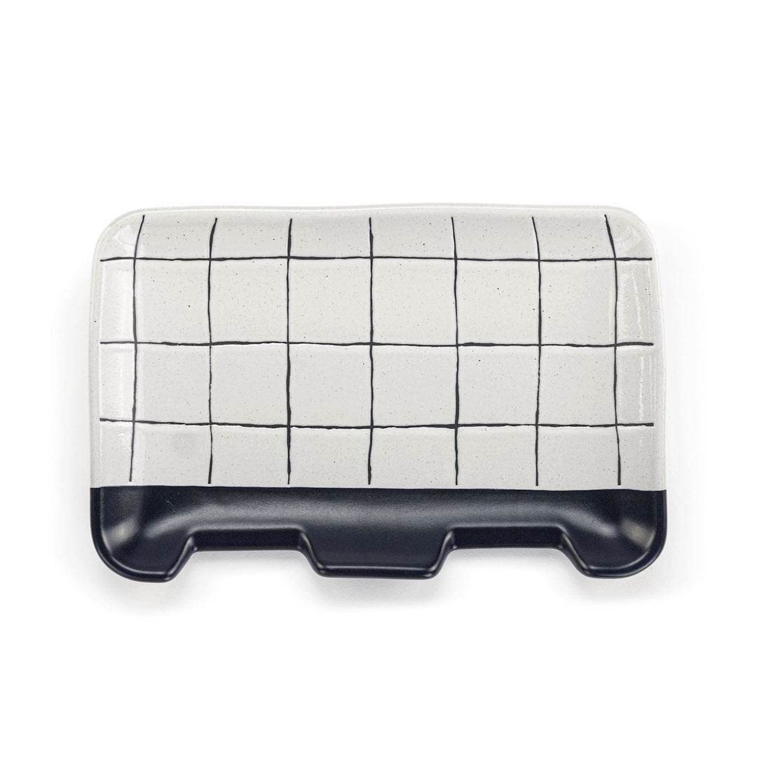 Demdaco Home Decor - Home Accent White & Blue Plaid Double Spoon Rest