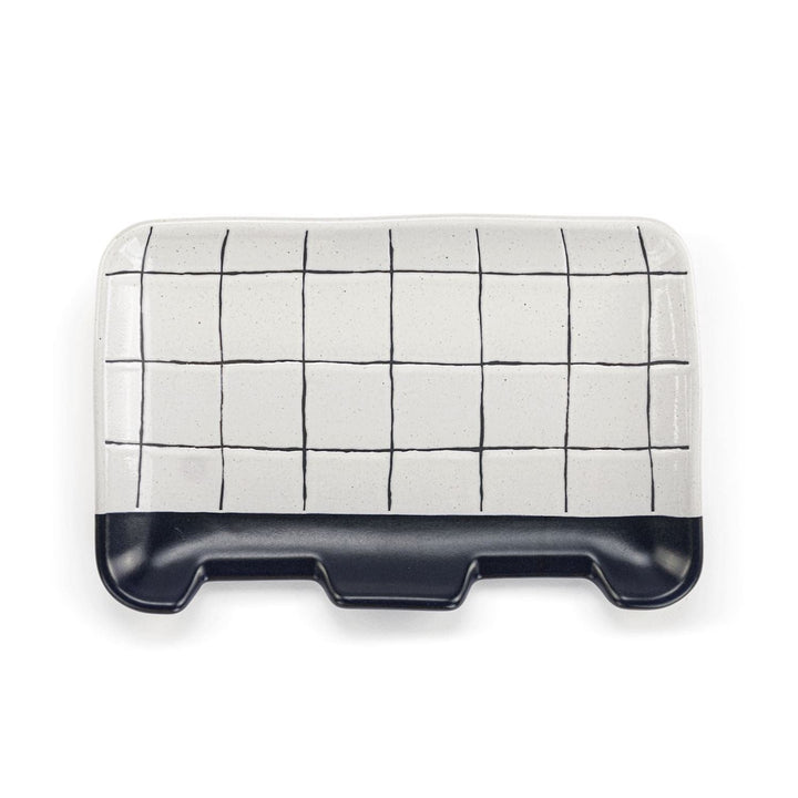 Demdaco Home Decor - Home Accent White &amp; Blue Plaid Double Spoon Rest