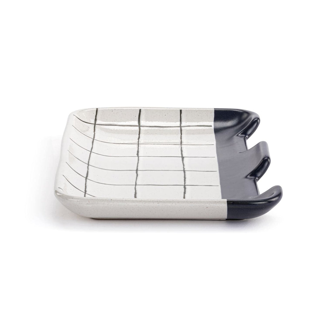 Demdaco Home Decor - Home Accent White &amp; Blue Plaid Double Spoon Rest