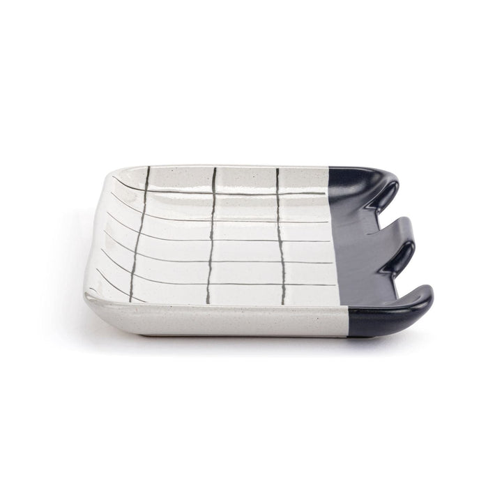 Demdaco Home Decor - Home Accent White &amp; Blue Plaid Double Spoon Rest
