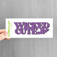 Load image into Gallery viewer, Spunky Fluff Proudly handmade in South Dakota, USA Purple Wicked Cute Stacked Tiny Word Magnet, Cute Halloween Magnet
