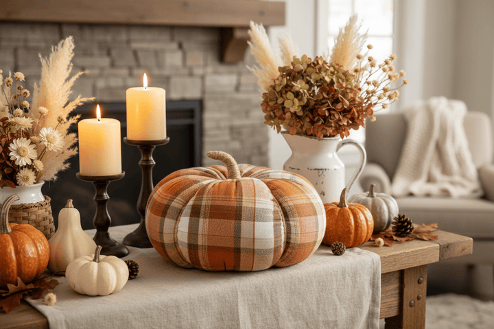 Collins Painting &amp; Design Home Decor - Seasonal XL Autumn Plaid Fabric Pumpkins