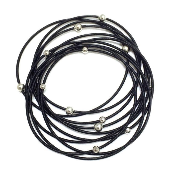 Sea Lily Jewelry 578 - Black PW Bracelet with Silver Beads