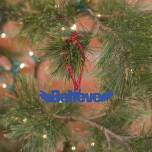 Spunky Fluff Proudly handmade in South Dakota, USA Ornament / Cobalt Blue Believe Tiny Word Ornament