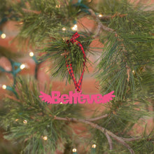 Load image into Gallery viewer, Spunky Fluff Proudly handmade in South Dakota, USA Ornament / Magenta Believe Tiny Word Ornament
