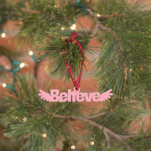 Spunky Fluff Proudly handmade in South Dakota, USA Ornament / Pink Believe Tiny Word Ornament