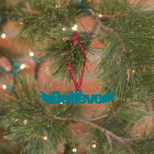 Spunky Fluff Proudly handmade in South Dakota, USA Ornament / Teal Believe Tiny Word Ornament