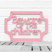 Load image into Gallery viewer, Spunky Fluff Proudly handmade in South Dakota, USA Pink Beware of the Children
