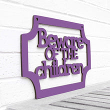 Load image into Gallery viewer, Spunky Fluff Proudly handmade in South Dakota, USA Purple Beware of the Children
