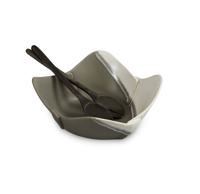 Hilborn Pottery Proudly Handmade in Ontario, CA Grey/White Ceramic Square Bowl