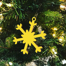 Load image into Gallery viewer, Spunky Fluff Proudly handmade in South Dakota, USA Yellow Chill Snowflake Ornament
