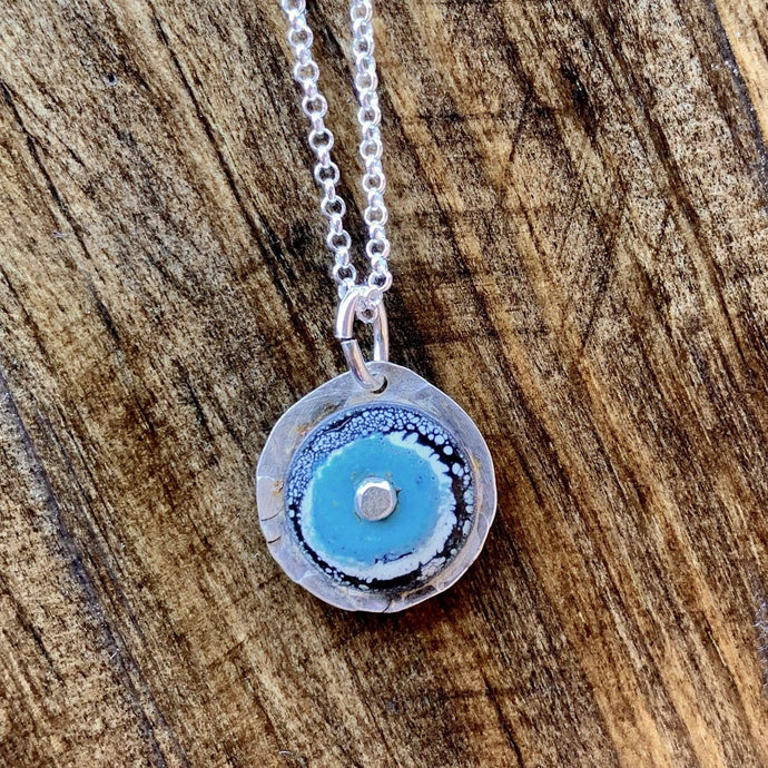 Joanna Craft Jewelry Proudly Handmade in California, USA Circle Sterling Silver Enamel Necklace Turquoise