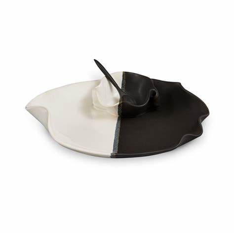 Hilborn Pottery Proudly Handmade in Ontario, CA Black &amp; White Couple-Sized Ceramic Dip Set