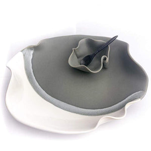 Hilborn Pottery Proudly Handmade in Ontario, CA Grey & White Couple-Sized Ceramic Dip Set