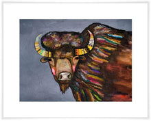Load image into Gallery viewer, Greenbox Proudly Handmade in California, USA Solid Blue Crowned Bison Canvas Wall Art
