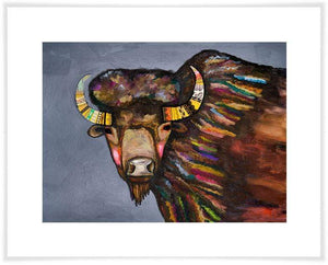 Greenbox Proudly Handmade in California, USA Solid Blue Crowned Bison Canvas Wall Art