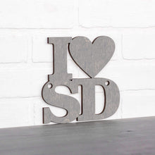 Load image into Gallery viewer, Spunky Fluff Proudly handmade in South Dakota, USA Small / Weathered Gray Custom Heart State Initials Sign
