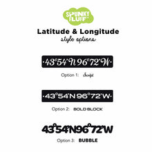 Load image into Gallery viewer, Spunky Fluff Proudly handmade in South Dakota, USA Custom Latitude Longitude Sign
