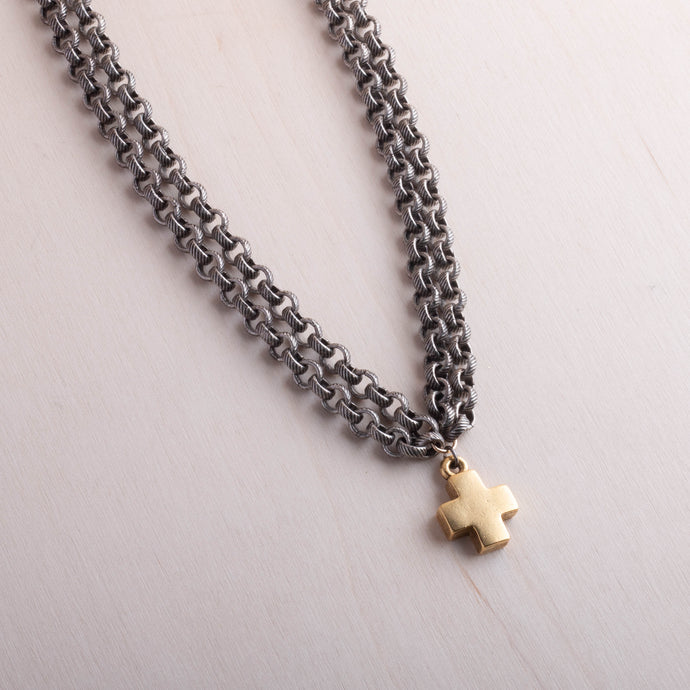 CV Designs Double Chain Cross Necklace