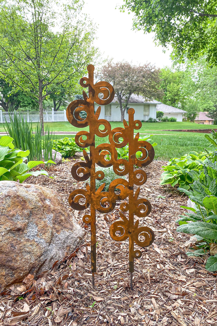 Prairie Dance Proudly Handmade in South Dakota, USA Double Hollyhocks - Garden Stake