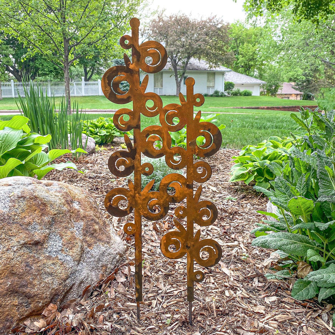 Prairie Dance Proudly Handmade in South Dakota, USA Double Hollyhocks - Garden Stake