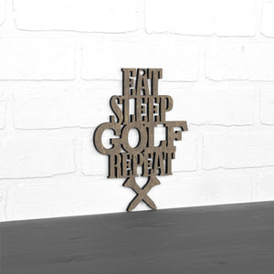 Spunky Fluff Proudly handmade in South Dakota, USA Small / Weathered Brown "Eat Sleep Golf Repeat" Hand Painted Wall Sign