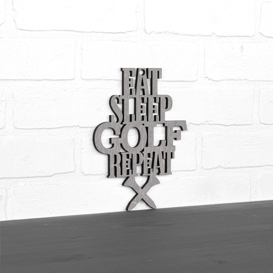 Spunky Fluff Proudly handmade in South Dakota, USA Small / Weathered Gray "Eat Sleep Golf Repeat" Hand Painted Wall Sign