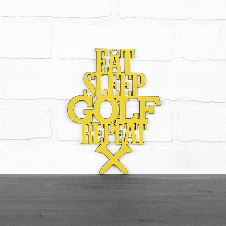 Spunky Fluff Proudly handmade in South Dakota, USA Small / Yellow "Eat Sleep Golf Repeat" Hand Painted Wall Sign