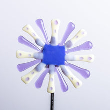 Load image into Gallery viewer, 8 Petals Design Proudly Handmade in South Carolina, USA Cobalt Center Fused Glass Flower Polka Potsticker
