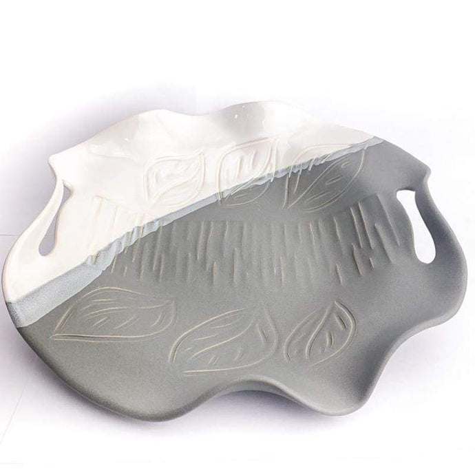 Hilborn Pottery Proudly Handmade in Ontario, CA Grey & White Hand Carved Ceramic Platter