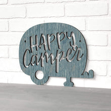 Load image into Gallery viewer, Spunky Fluff Proudly handmade in South Dakota, USA Small / Weathered Denim Happy Camper (Drop Font)
