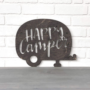 Spunky Fluff Proudly handmade in South Dakota, USA Small / Weathered Ebony Happy Camper (Drop Font)