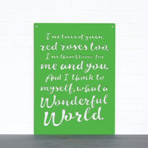 Spunky Fluff Proudly handmade in South Dakota, USA Grass Green "I See Trees" (Wonderful World) Decorative Wall Sign