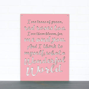 Spunky Fluff Proudly handmade in South Dakota, USA Pink "I See Trees" (Wonderful World) Decorative Wall Sign