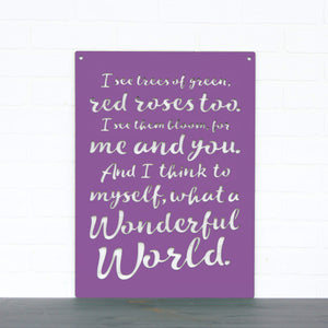 Spunky Fluff Proudly handmade in South Dakota, USA Purple "I See Trees" (Wonderful World) Decorative Wall Sign