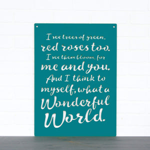 Spunky Fluff Proudly handmade in South Dakota, USA Teal "I See Trees" (Wonderful World) Decorative Wall Sign