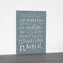 Load image into Gallery viewer, Spunky Fluff Proudly handmade in South Dakota, USA Weathered Denim &quot;I See Trees&quot; (Wonderful World) Decorative Wall Sign
