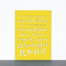 Load image into Gallery viewer, Spunky Fluff Proudly handmade in South Dakota, USA Yellow &quot;I See Trees&quot; (Wonderful World) Decorative Wall Sign
