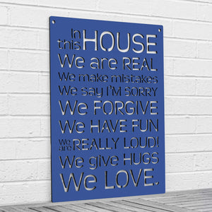 Spunky Fluff Proudly handmade in South Dakota, USA Cobalt Blue "In this House" – House Rules Decorative Wall Sign