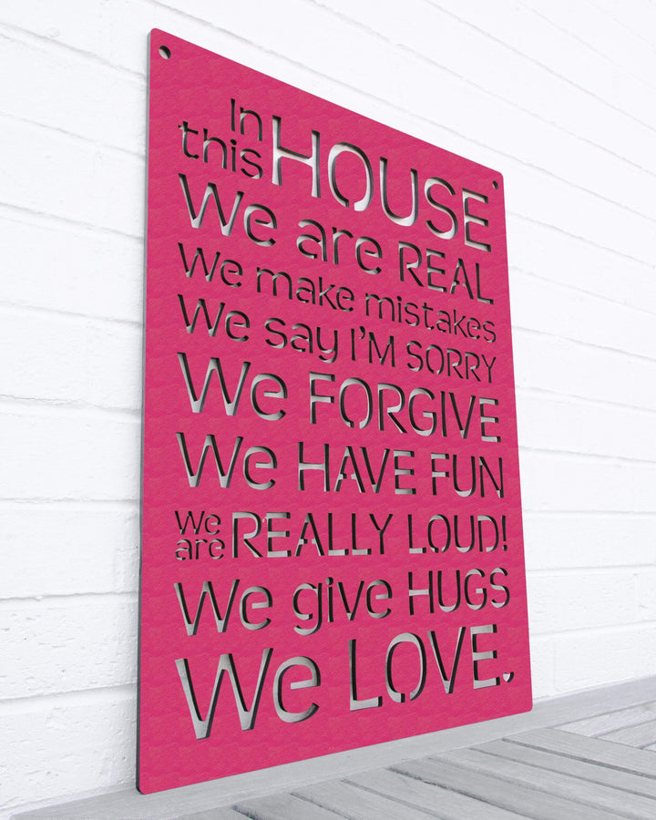 Spunky Fluff Proudly handmade in South Dakota, USA Magenta "In this House" – House Rules Decorative Wall Sign
