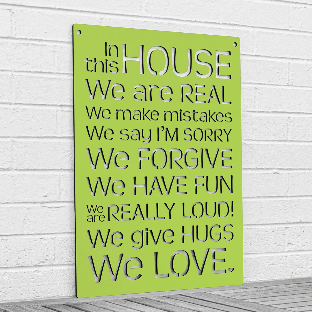 Spunky Fluff Proudly handmade in South Dakota, USA Pear Green "In this House" – House Rules Decorative Wall Sign